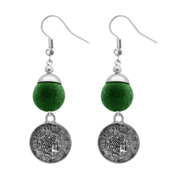 women’s luxury earrings-Tip Top Fashions Green Thread Silver Plated Dangler Earrings - 1310944D