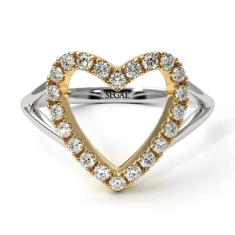 women’s diamond engagement ring-Two Tones Split Shank Heart Diamond Ring - Delaney No. 17