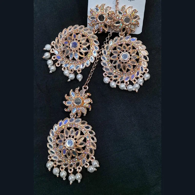 women’s cute earrings-Manisha Jewellery Rose Gold Plated Mirror Earrings With Mangtikka