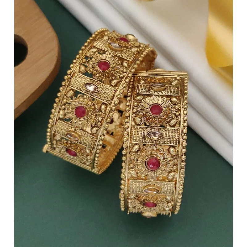 women’s crystal bangles-Akruti Collection Gold Plated Pota Stone Openable Kada