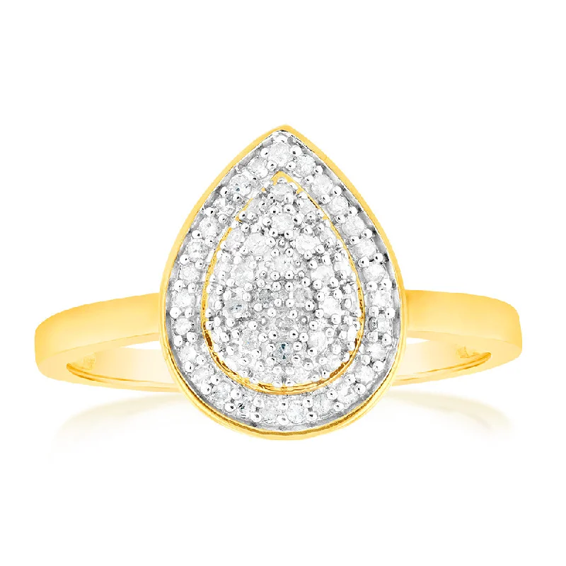 women’s wedding band and engagement ring set-1/5Carat Pear Shaped Diamond Ring in 9ct Yellow Gold