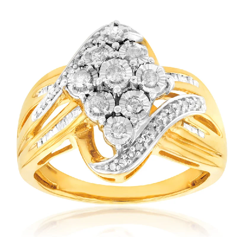 women’s engagement ring set-Gold Plated Silver 1/2 Carat  Diamond Ring