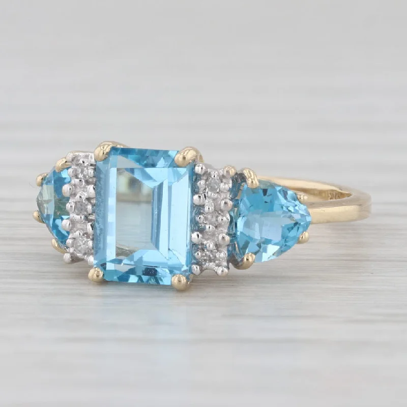 women’s emerald cut engagement ring-3.22ctw Blue Topaz Diamond Ring 10k Yellow Gold Size 7