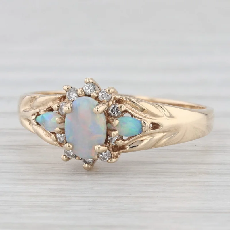 women’s halo sapphire engagement ring-Oval Opal Diamond Ring 10k Yellow Gold Size 8