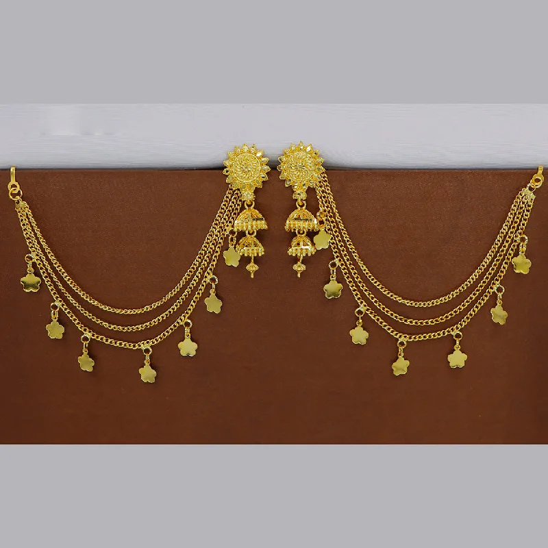 women’s boho chic earrings-Mahavir  Gold Plated Jhumki Earrings With Kan Chain