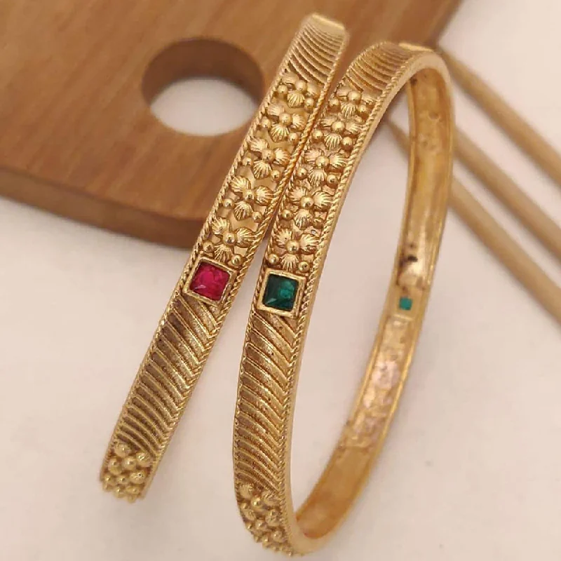 women’s engraved bracelet-H K Fashion Gold Plated Bangle Set