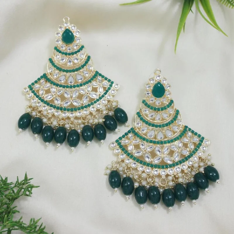 women’s luxury earrings-Etnico Gold Plated Traditional Meenakari Kundans & Pearls Chandbali Earrings For Women (E3032G)