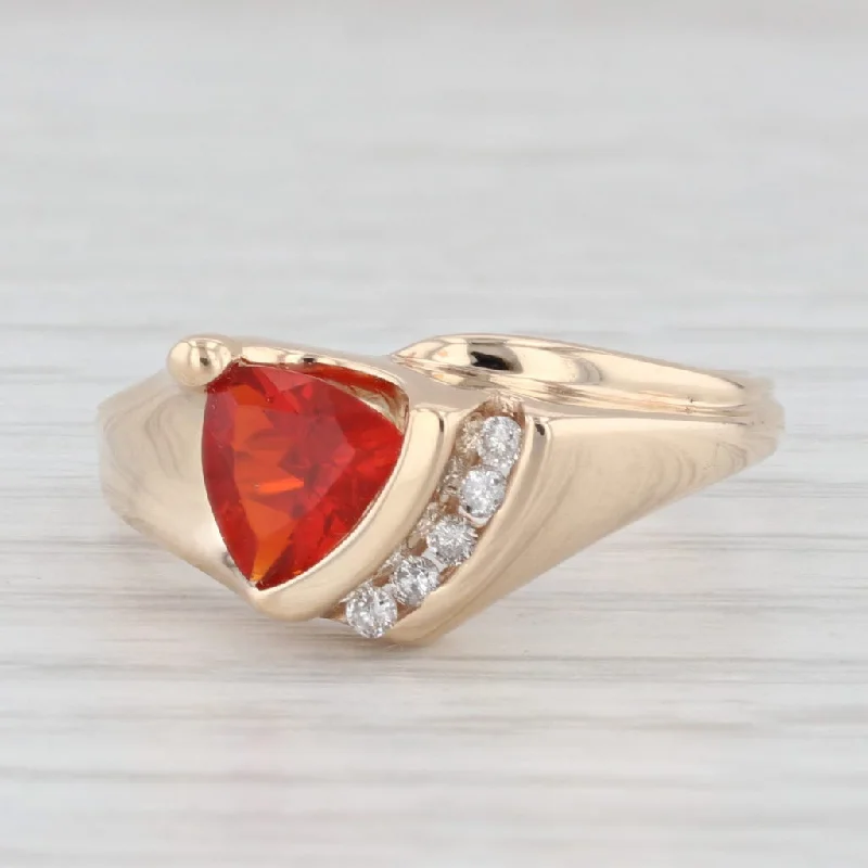 women’s rose gold diamond engagement ring-Trillion Fire Opal Diamond Ring 14k Yellow Gold Size 7.25