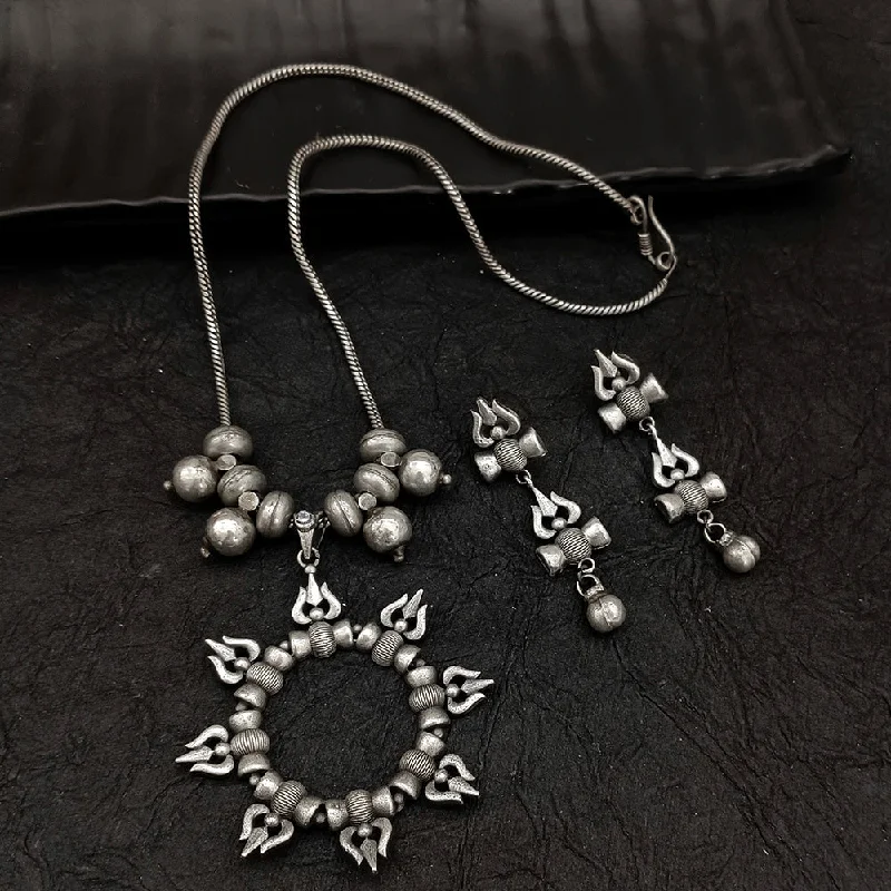 women’s vibrant gemstone necklace-Deep Jewell Oxidised Plated Shiva Trishul Necklace Set