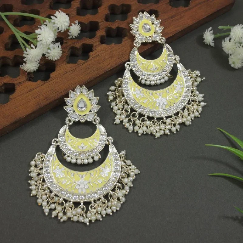 women’s crystal drop earrings-Etnico Gold Plated Traditional Meenakari Kundans & Pearl Chandbali Earrings For Women (E3003LY)