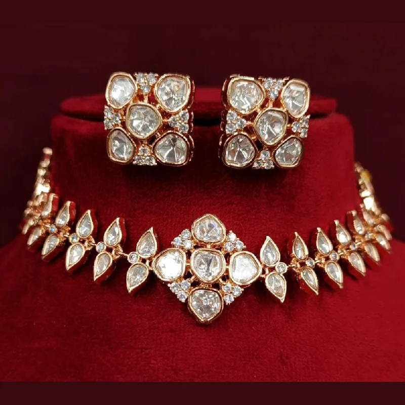 women’s wedding chain necklace-Royal Kundan Jewellery Gold Plated Polki Kundan Choker Necklace Set