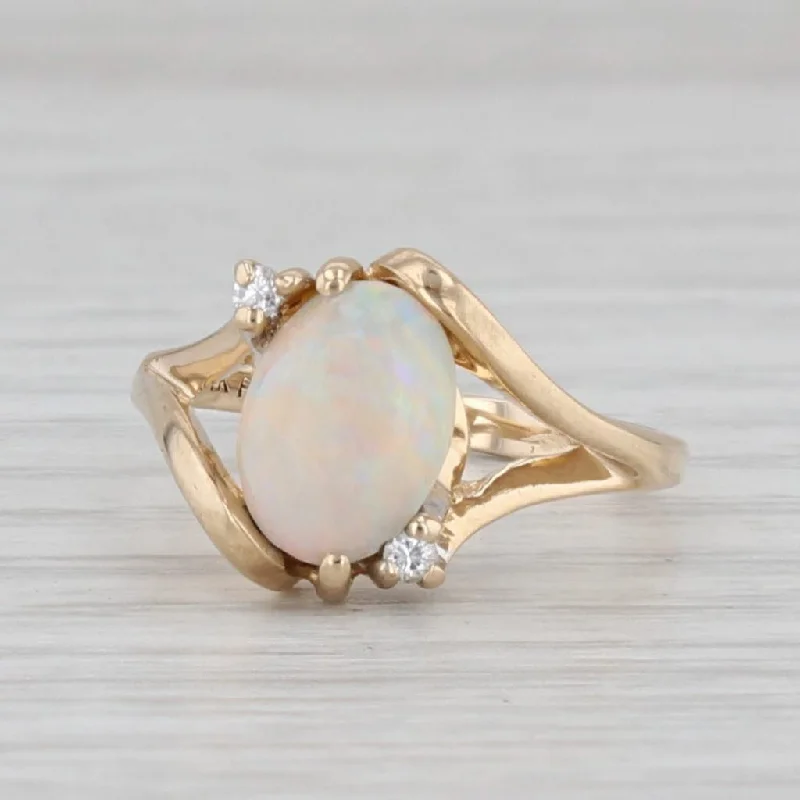 women’s chic engagement ring-Opal Oval Cabochon Diamond Ring 14k Yellow Gold Size 4.75