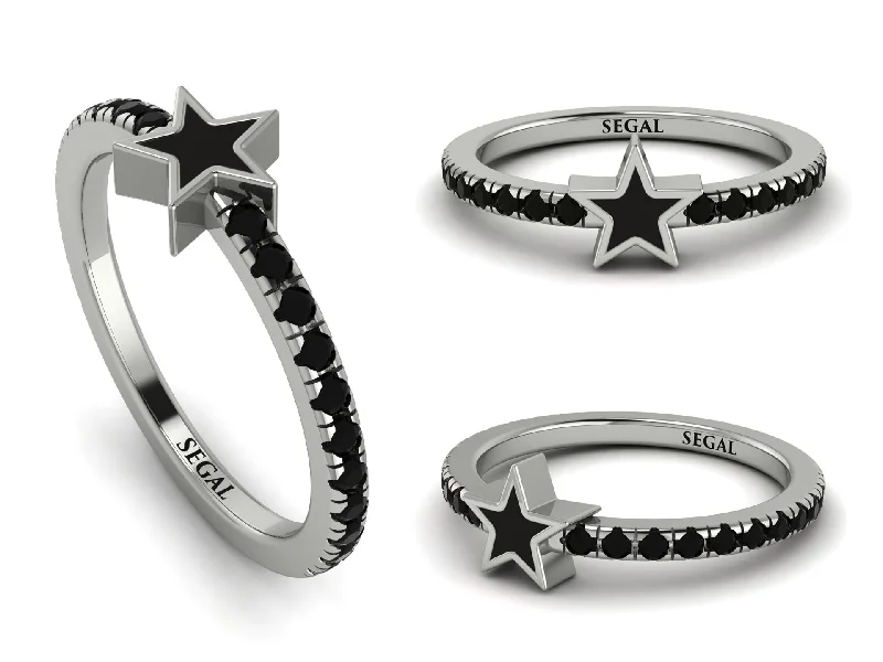 women’s radiant diamond engagement ring-Elegant Enamel Star Black Diamond Ring - Star No. 9