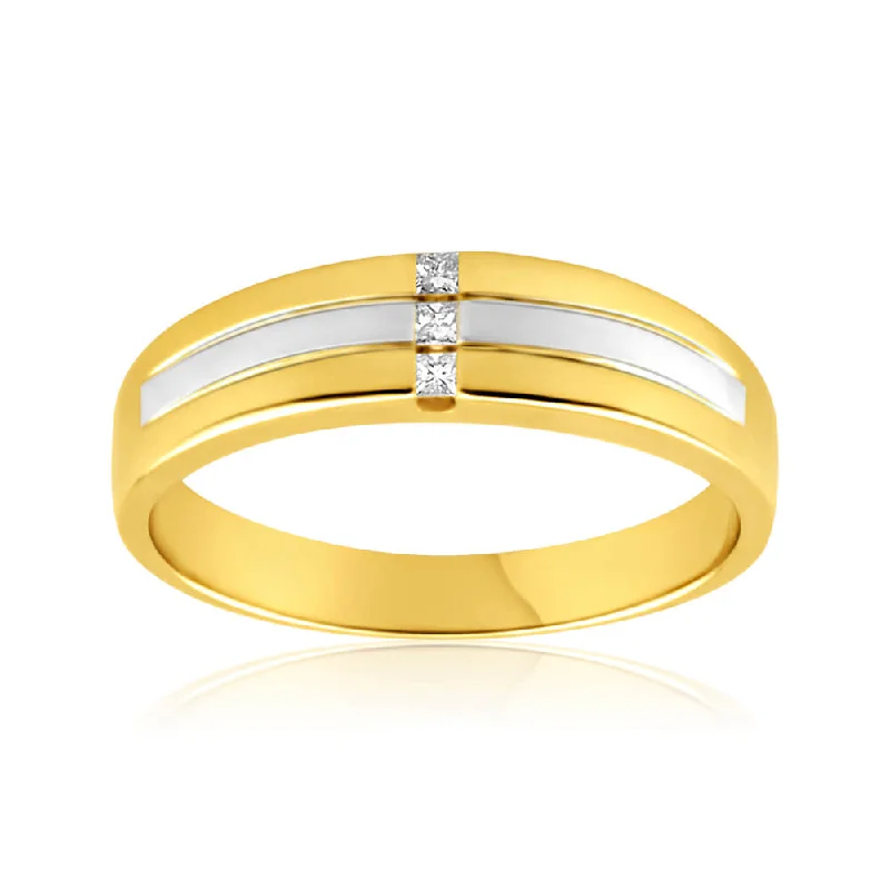 women’s radiant cut engagement ring-9ct Yellow Gold Grooved Gents Diamond Ring