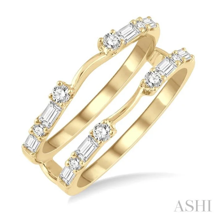 women’s luxury wedding ring-5/8 ctw Baguette and Round Cut Diamond Insert Ring in 14K Yellow Gold