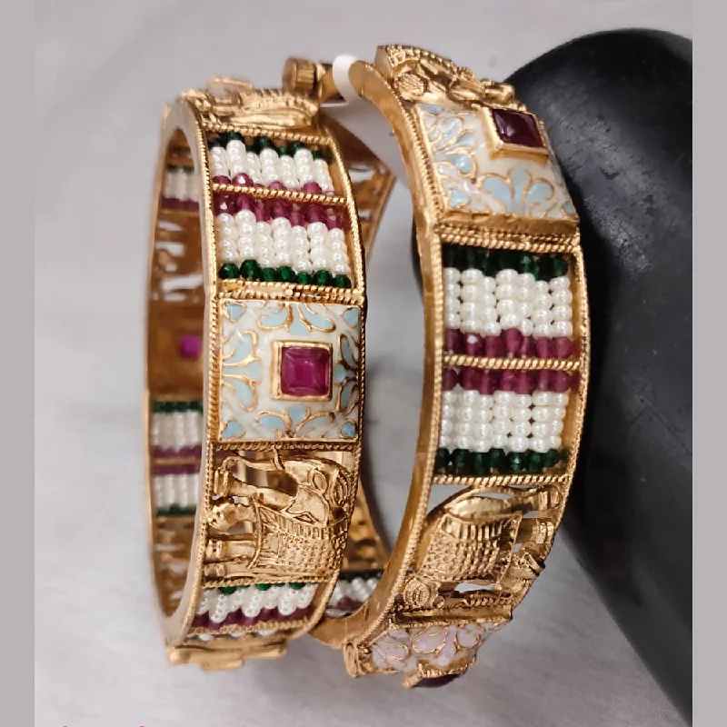 women’s luxurious bracelet-Lucentarts Jewellery Gold Plated Meenakari Bangles Set