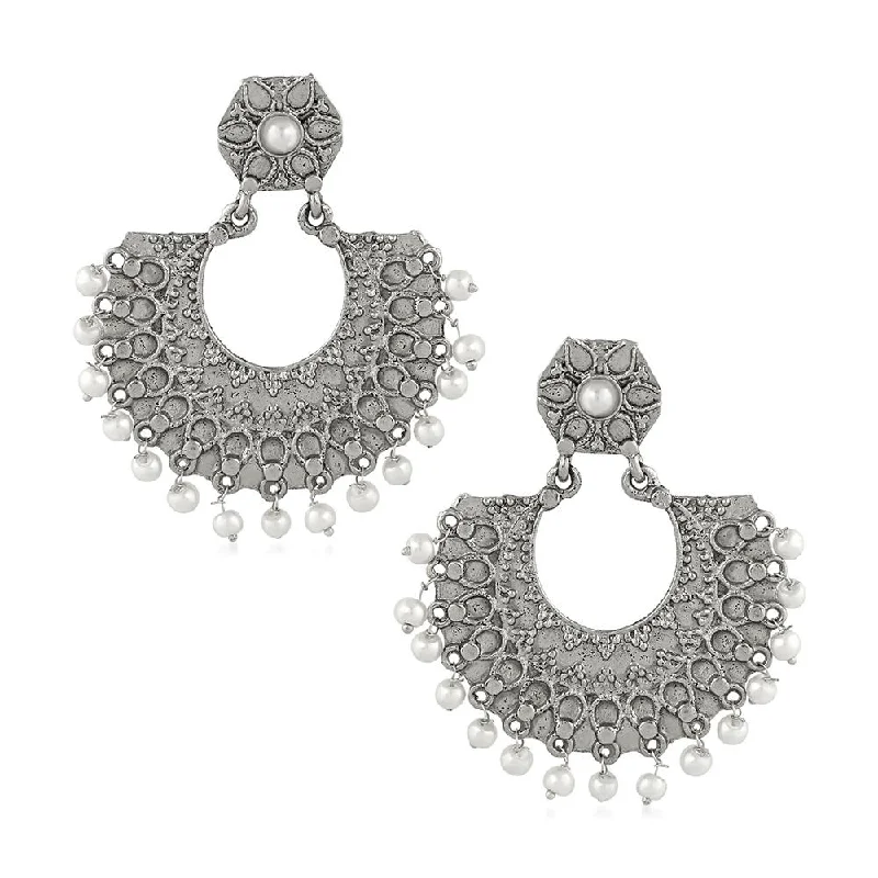 women’s personalized hoop earrings-Mahi Rhodium Plated Traditional Chandbali Earrings with Artificial Pearl for Women (VECJ100227)