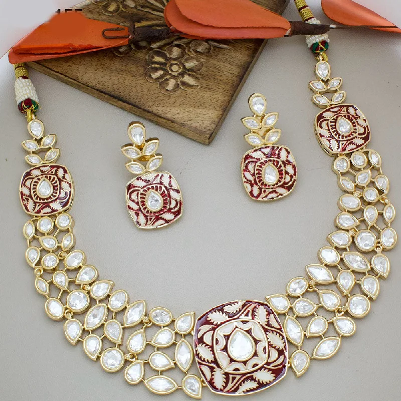 women’s crystal pendant necklace-JCM Gold Plated Polki Kundan Stone And Meenakari Necklace Set