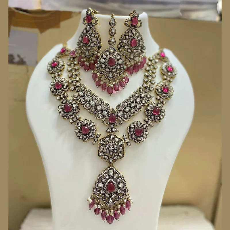 women’s wedding day necklace-JCM Gold Plated Polki Kundan Stone And Pearls Long Necklace Set