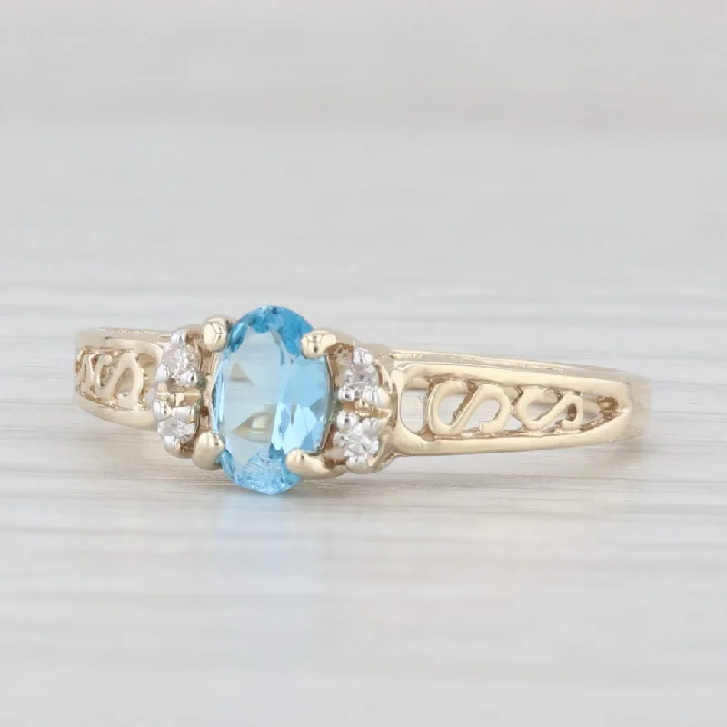 women’s engagement ring set-0.44ctw Oval Blue Topaz Diamond Ring 10k Yellow Gold Size 6