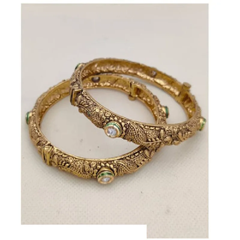 women’s cute bracelet-Jewel Addiction Gold Plated Pota Stone Openable Bangles Set