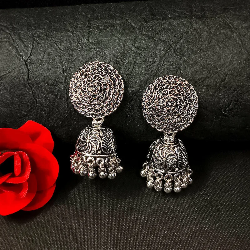 women’s engraved earrings-Darshana Jewels Oxidised Plated Jhumki Earrings