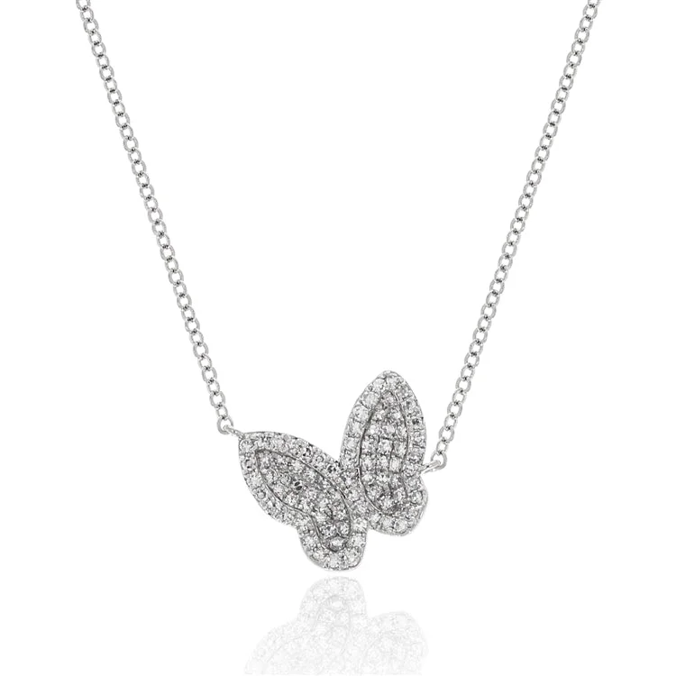 women’s wedding day necklace-Luvente 14k Diamond Butterfly Necklace N01657