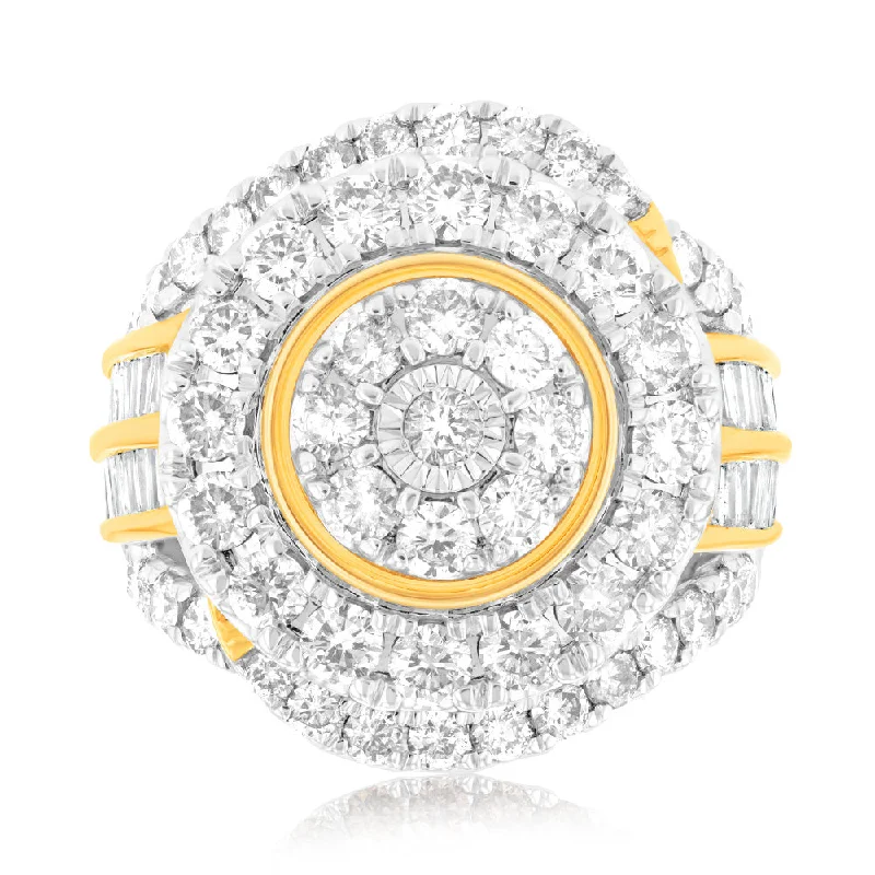 women’s diamond wedding engagement ring-9ct Yellow Gold 3.05 Carat Diamond Ring with Brilliant and Tapered Baguette Diamonds