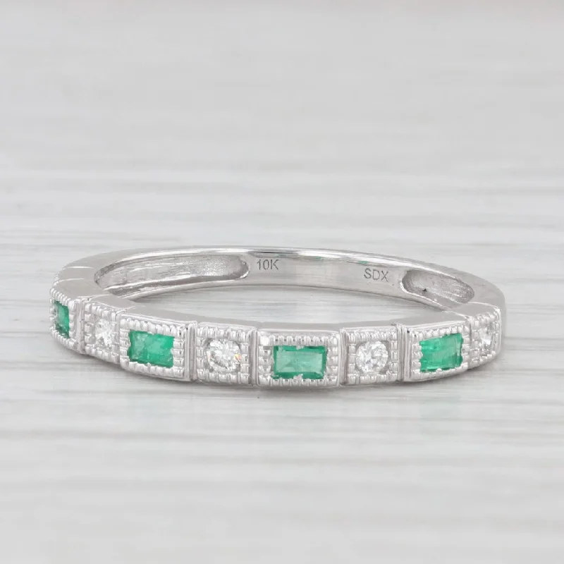 women’s solitaire engagement ring with diamond-New 0.20ctw Emerald Diamond Ring 10k White Gold Stackable Wedding Size 7