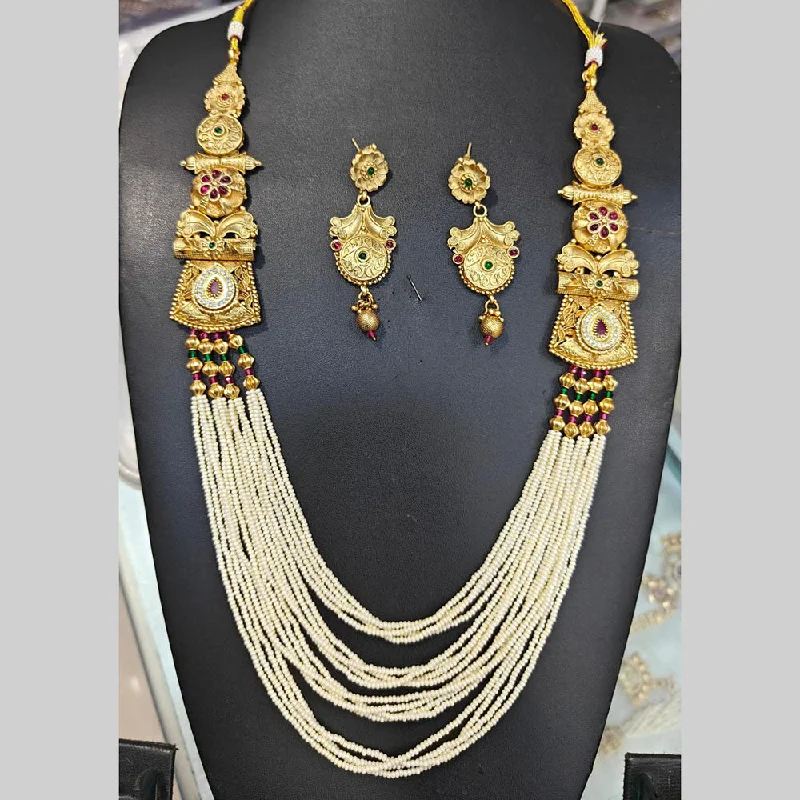 women’s diamond pendant necklace-Manisha Jewellery Gold Plated Pota Stone And Pearls Long Necklace Set