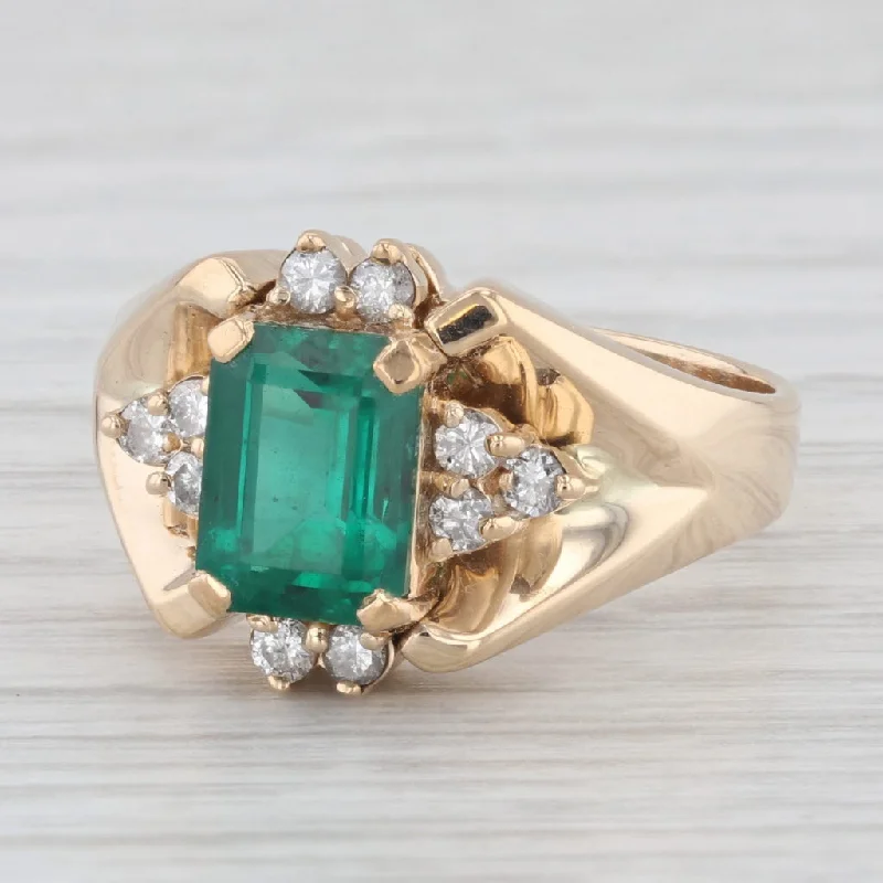 women’s classic engagement ring-1.85ctw Lab Created Emerald Diamond Ring 14k Yellow Gold Size 7.75