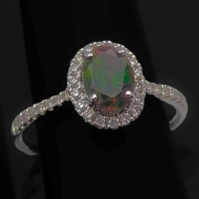 women’s bridal engagement ring-14K White Gold 1.8G Opal Diamond Ring