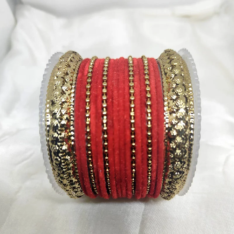 women’s cuff bangle-Shree Asha Bangles Gold Plated Velvet Bangle Set