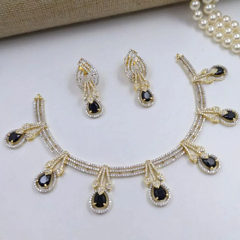 women’s pearl and diamond necklace-Aamrapali Gold Plated Austrian Stone Necklace Set