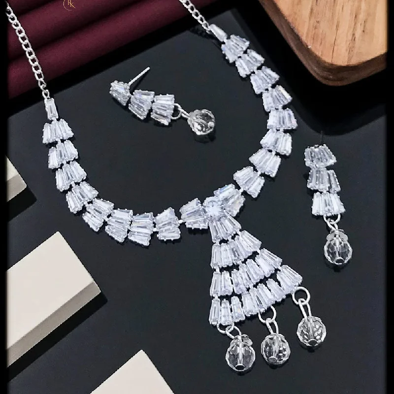 women’s sparkling necklace-Akruti Collection Silver Plated Crystal Stone Necklace Set