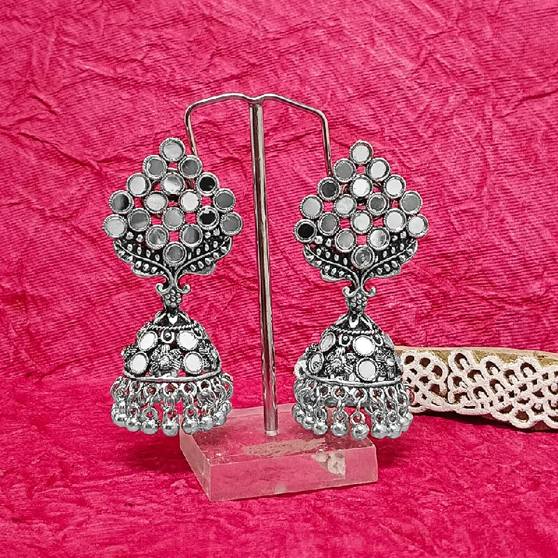 women’s stackable earrings-Darshana Jewels Oxidised Plated Mirror Work Jhumki Earrings