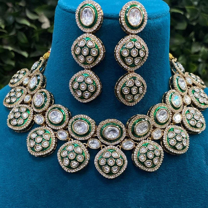 women’s fancy diamond necklace-Amoliya Jewels Gold Plated Polki Kundan Stone And Beads Meenakari Choker Necklace Set