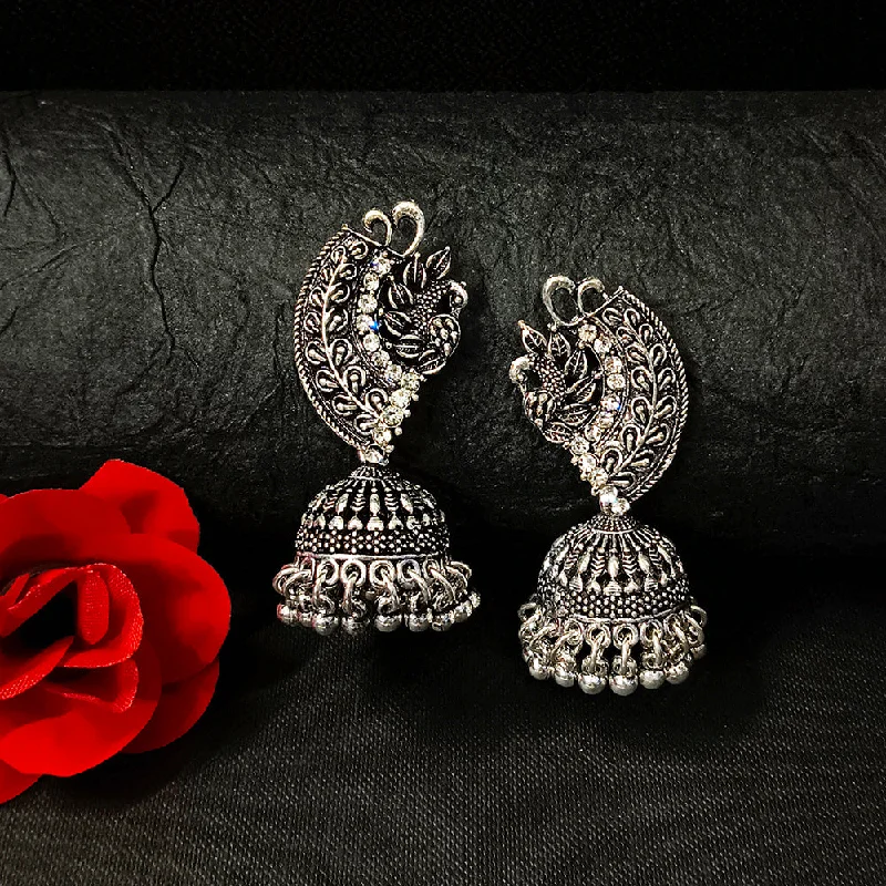 women’s platinum earrings-Darshana Jewels Oxidised Plated Jhumki Earrings