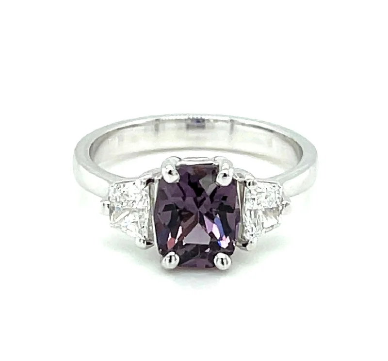 women’s emerald and sapphire engagement ring-18k White Gold Purple Spinel & Diamond Ring by IJC