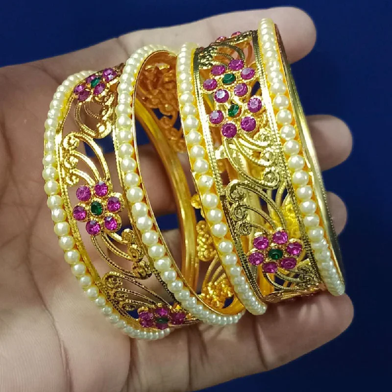 women’s silver bangle-Pooja Bangles Gold Plated Austrian Stone And Pearl Bangles Set