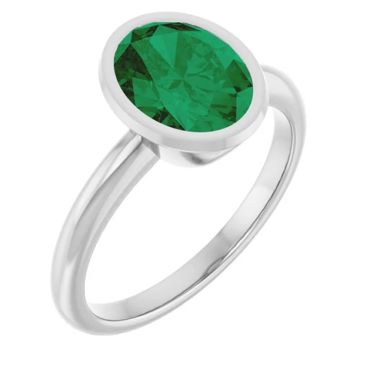 women’s personalized ring-Sterling Silver Lab-Grown Emerald Ring