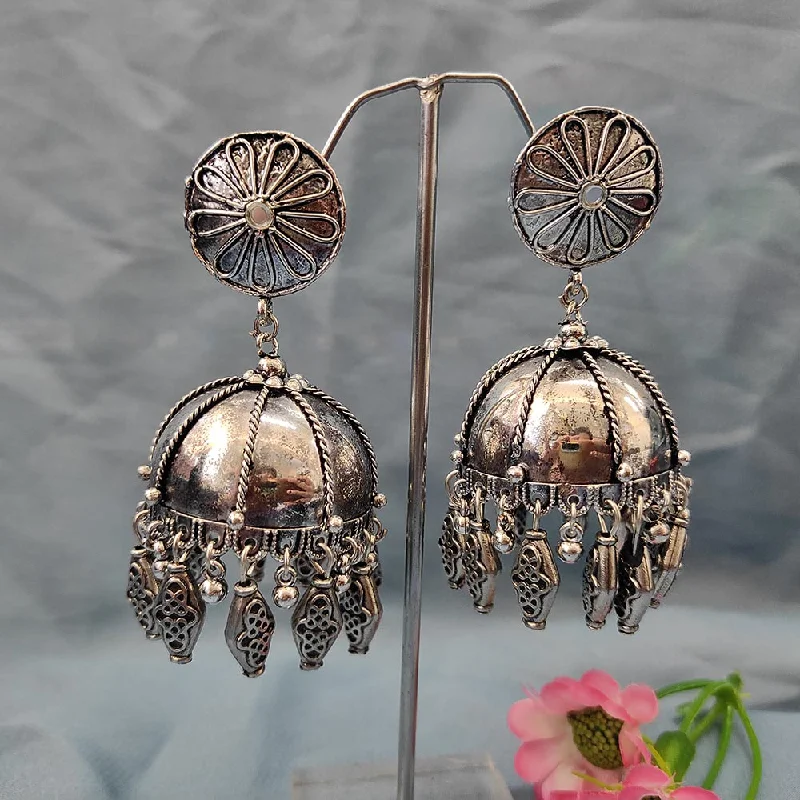 women’s statement gemstone earrings-Darshana Jewels Oxidised  Plated Jhumki Earrings