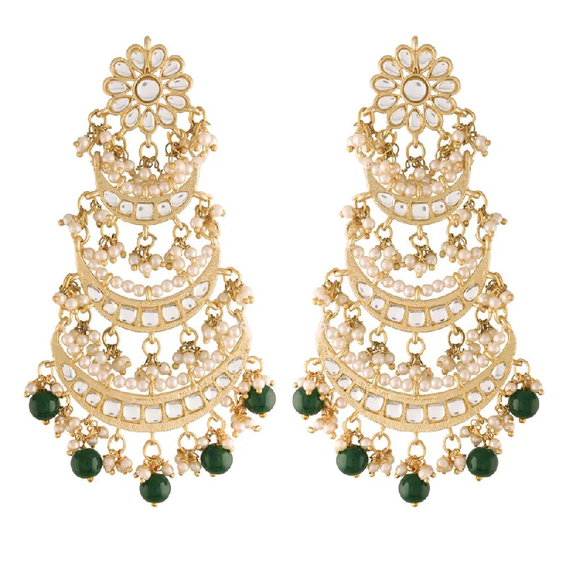 women’s bohemian earrings-Etnico 18K Gold Plated 3 Layered Beaded Chandbali Earrings with Kundan and Pearl Work for Women (E2859G)