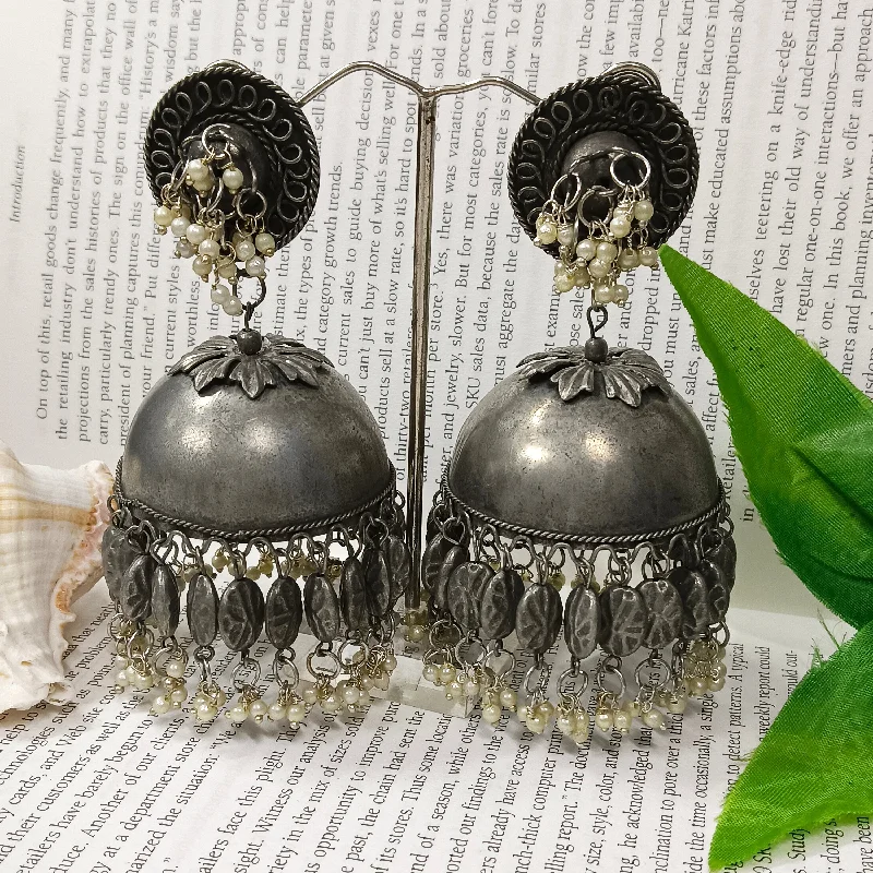 women’s vintage earrings-Darshana Jewels Oxidised Plated Jhumki Earrings