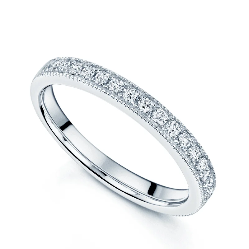 women’s statement engagement ring-Platinum Round Brilliant Cut Diamond Ring With Milgrain Edge