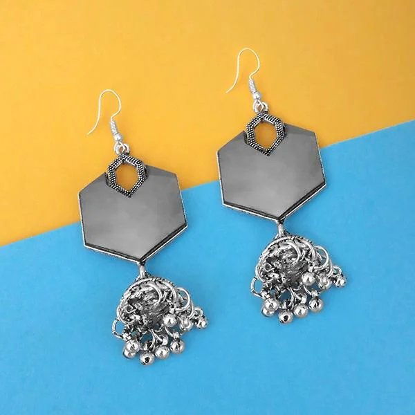 women’s custom stud earrings-Tip Top Fashions Oxidised Plated Mirror Jhumki Earrings - 1314953A