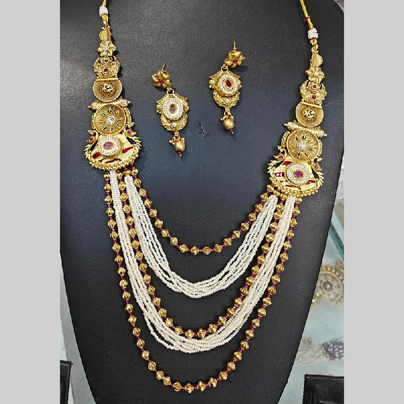 women’s luxury necklace-Manisha Jewellery Gold Plated Pota Stone And Pearls Long Necklace Set