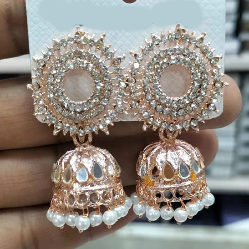 women’s wedding stud earrings-Kavita Art Rose Gold Plated Austrian Stone And Mirror Jhumki Earrings