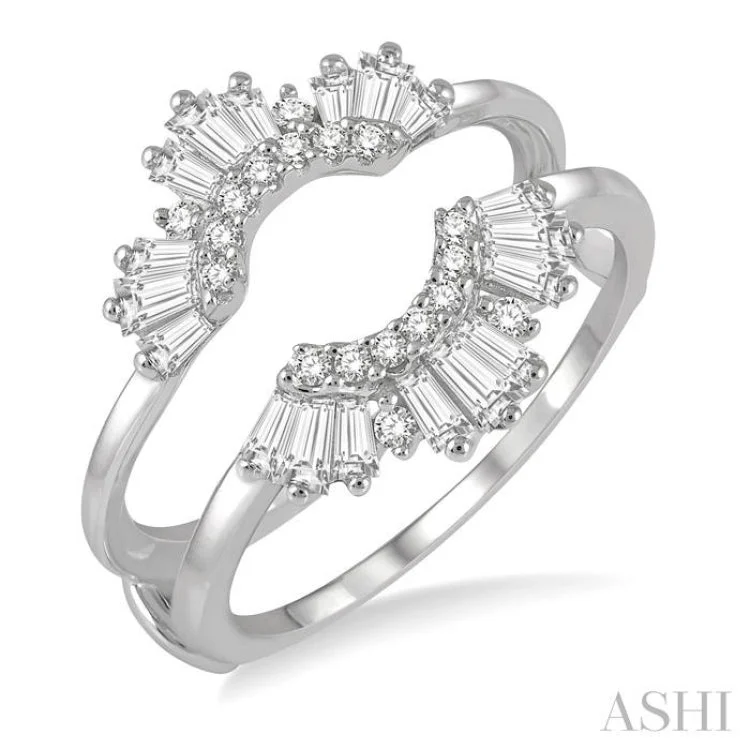 women’s halo ring-5/8 ctw Arched Baguette and Round Cut Diamond Insert Ring in 14K White Gold