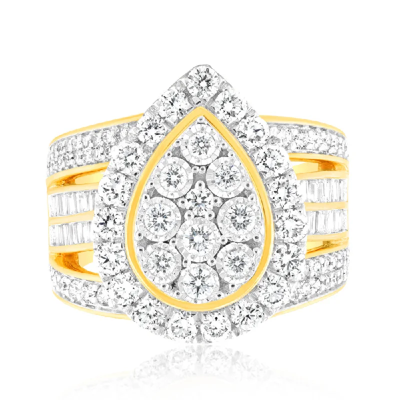 women’s trendy engagement ring-Luminesce Lab Grown 2 Carat Diamond Ring in 9ct Yellow Gold